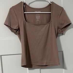 Pink Rose Women's Short Sleeve Brown Tee